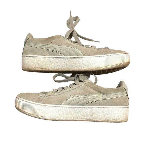 Puma Vikky Stacked Gray Suede Leather Tie Tennis Shoes Sneakers Women's 8 - Picture 5 of 7